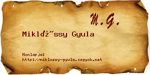 Miklóssy Gyula névjegykártya